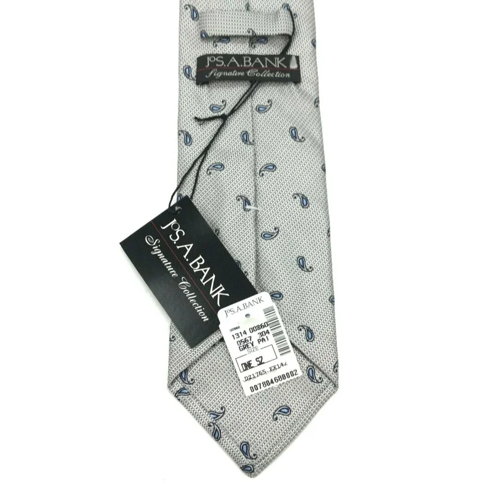 Jos. A. Bank Signature Collection Silk Gray/Silver Black Paisley Necktie NWT